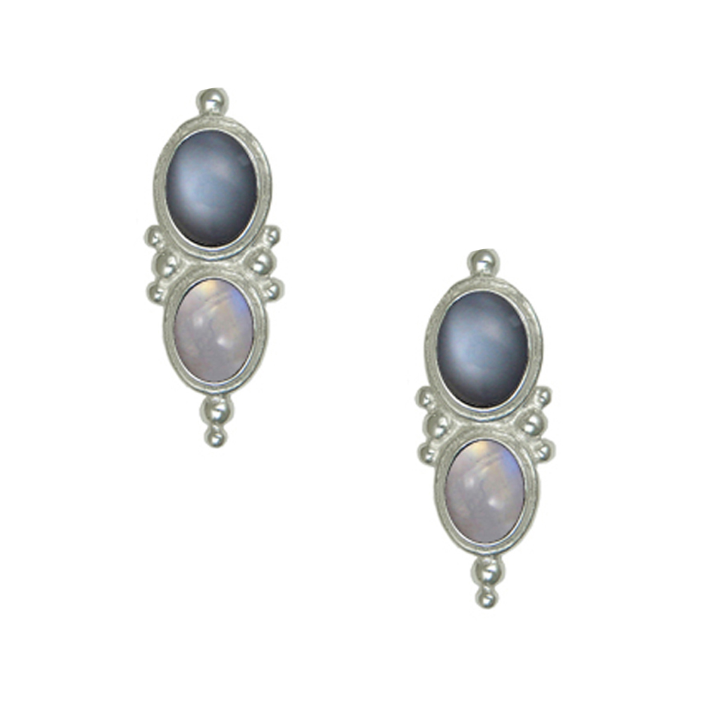 Sterling Silver Drop Dangle Earrings With Grey Moonstone